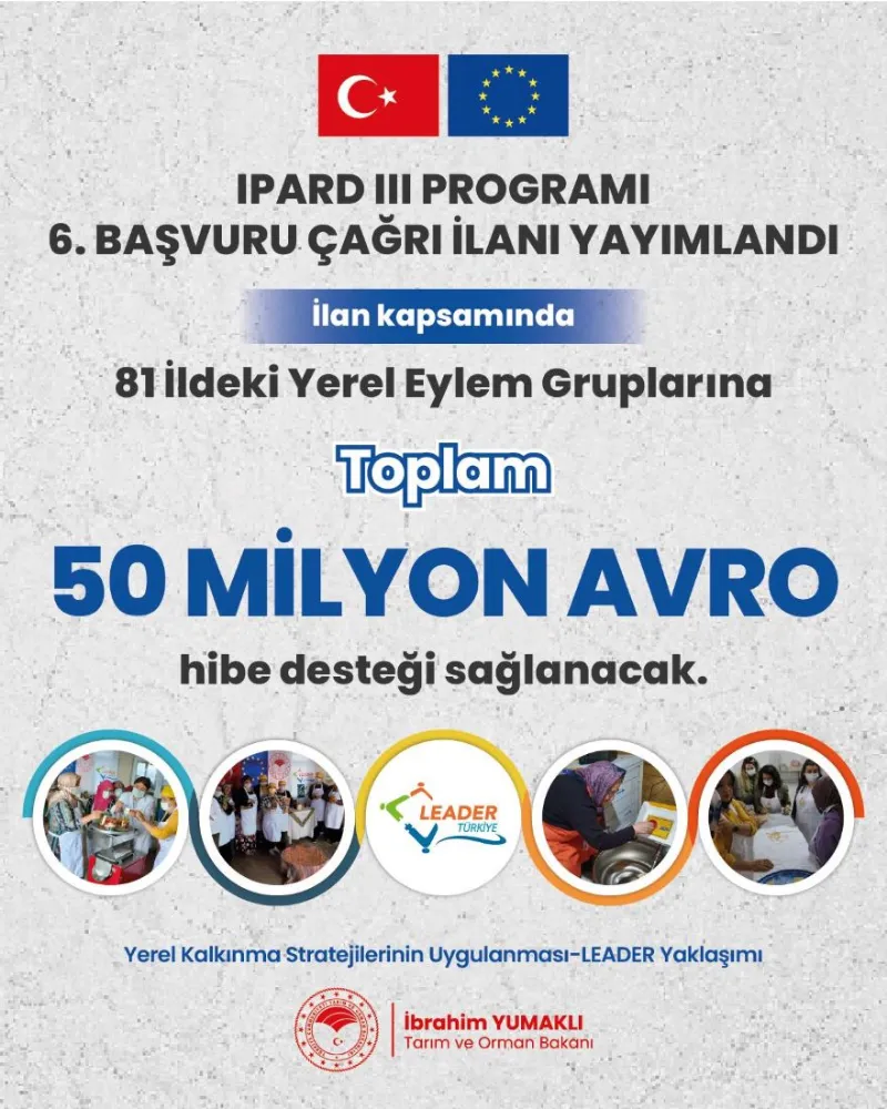 TARIM BAKANLIĞINDAN 50 MİLYON AVRO DESTEK!